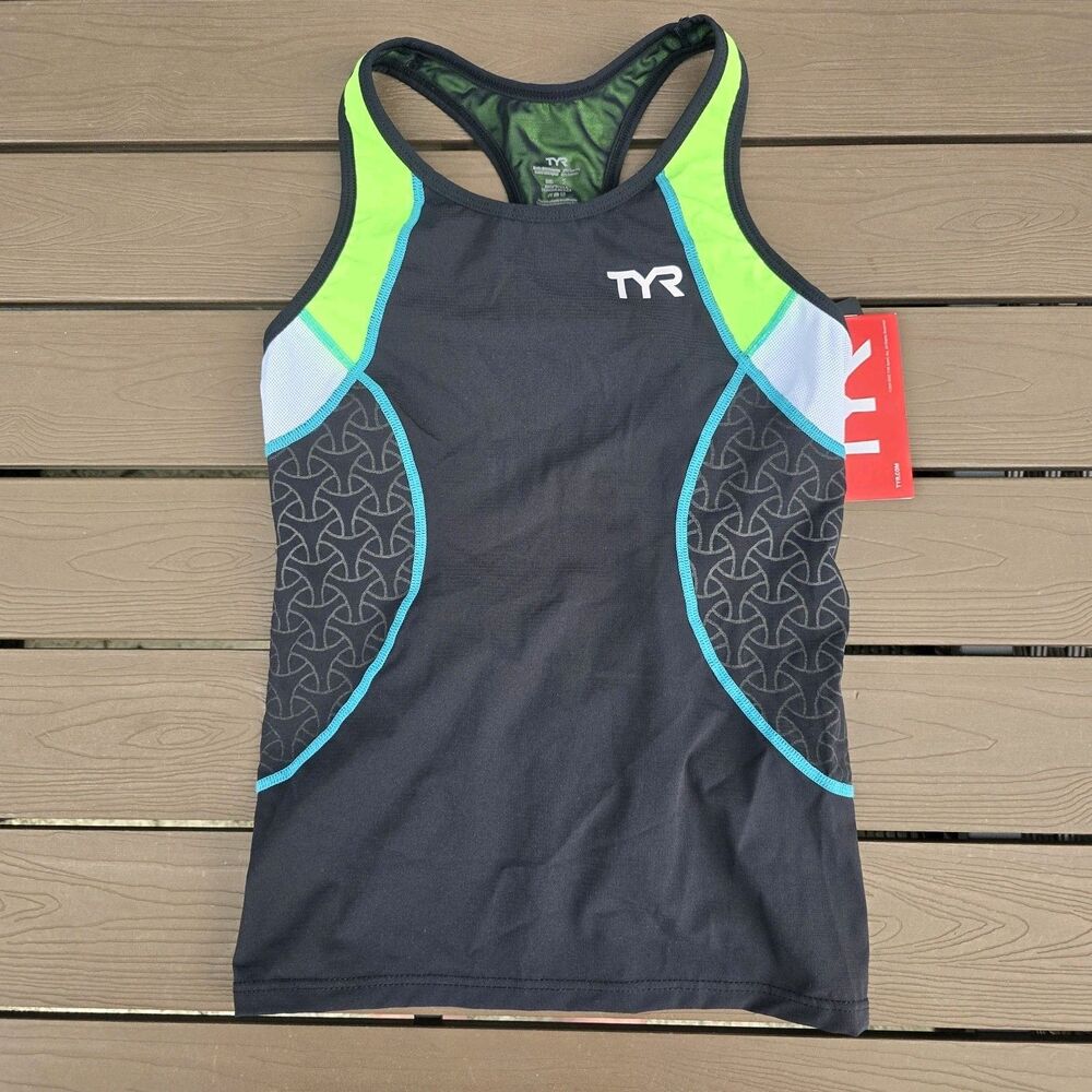 TYR Women's Black/blue/Lime Tri Triathlon Singlet Tank Top Competitor Sz S New